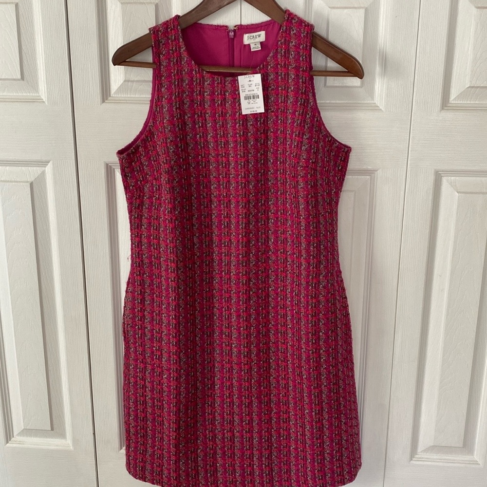 J Crew Pink Fuchsia Tweed Shift dress. Sz. 4 NWT